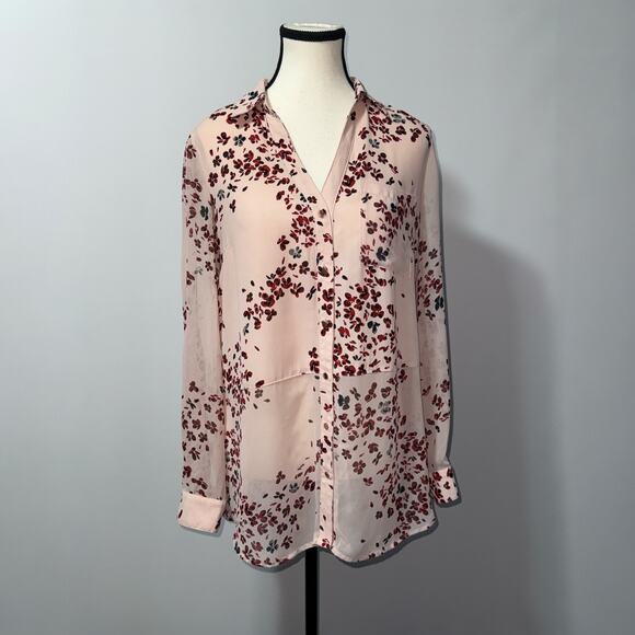 Candie’s Sheer Pink Floral Button-Down Blouse – Size M - Picture 1 of 8
